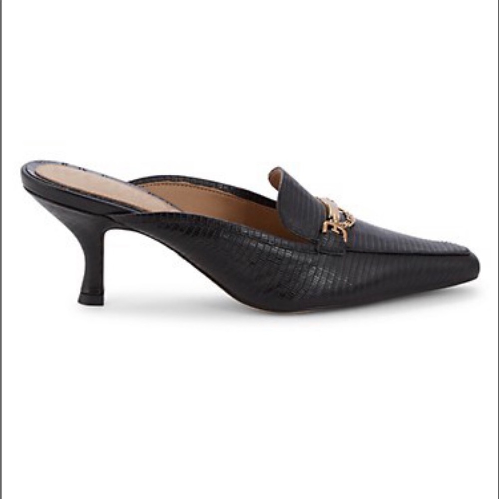 Sam Edelman Black Mules with Gold Chain - Picture 3 of 15